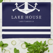 レイクモダンハウスファミリーネーム航海のネイビーブルー キッチンタオル (折り畳み)