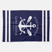 レイクモダンハウスファミリーネーム航海のネイビーブルー キッチンタオル (横)