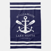 レイクモダンハウスファミリーネーム航海のネイビーブルー キッチンタオル (縦)