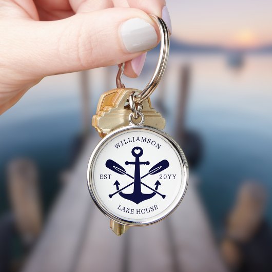 レイクモダンハウスファミリーネーム航海のネイビーブルー キーホルダー