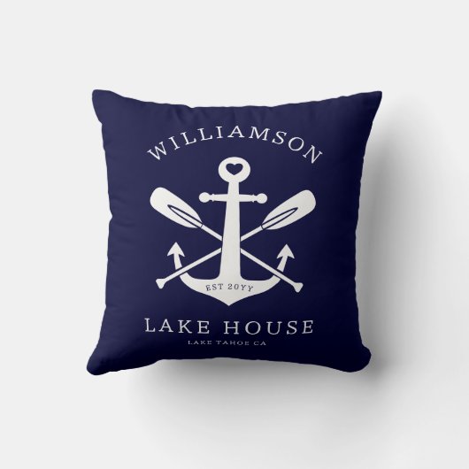 レイクモダンハウスファミリーネーム航海のネイビーブルー クッション (裏面)
