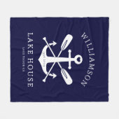 レイクモダンハウスファミリーネーム航海のネイビーブルー フリースブランケット (正面(横))