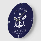 レイクモダンハウスファミリーネーム航海のネイビーブルー ラージ壁時計 (傾斜)