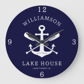 レイクモダンハウスファミリーネーム航海のネイビーブルー ラージ壁時計 (正面)