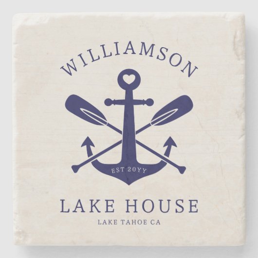 レイクモダンハウスファミリー名航海の |ネイビーブルー ストーンコースター (正面)