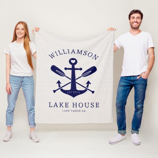 レイクモダンハウスファミリー名航海の |ネイビーブルー フリースブランケット (インサイチュ)