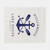 レイクモダンハウスファミリー名航海の |ネイビーブルー フリースブランケット (正面(横))