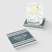 レイクモダン素朴ハウス |ネイビーホワイト ストーンコースター (横)