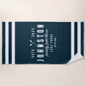 レイクモダン素朴ハウス |ネイビーホワイト ビーチタオル (正面)