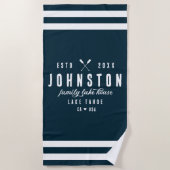 レイクモダン素朴ハウス |ネイビーホワイト ビーチタオル (正面)