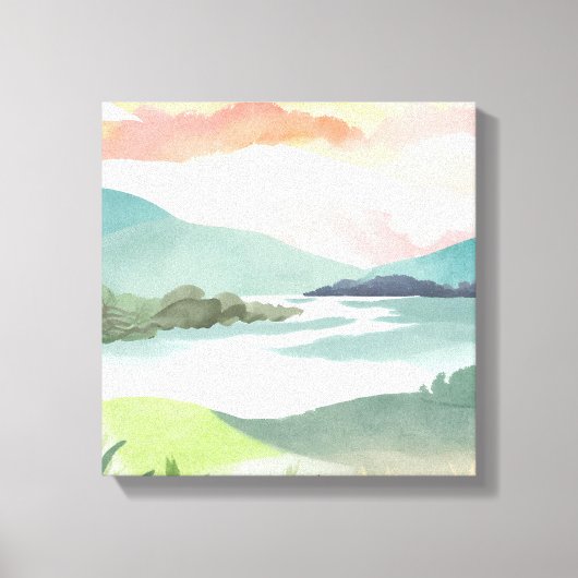 レイクモーニングサンライズ | 水彩自然 キャンバスプリント (正面)