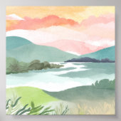 レイクモーニングサンライズ | 水彩自然 ポスター (正面)