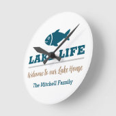 レイクライフようこそ私たちのレイクハウス ラウンド壁時計 (傾斜)