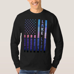 レイクライフアメリカン国旗波止場サンセットウェイクボーダーポー Tシャツ