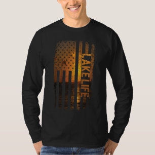 レイクライフアメリカン国旗波止場サンセットウェイクボーダーポー Tシャツ