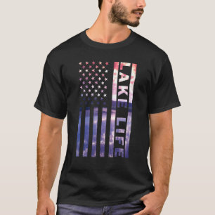 レイクライフアメリカン国旗波止場サンセットウェイクボーダーポー Tシャツ