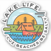レイクライフビーチおもしろいキャンプ |ダイカットのシール シール (正面)