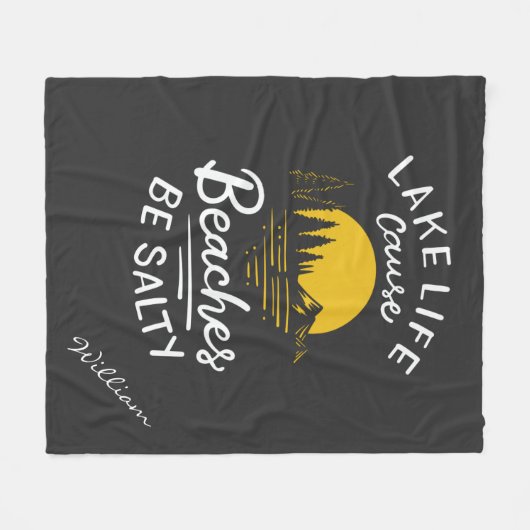 レイクライフ理由ビーチは塩辛い フリースブランケット (正面(横))