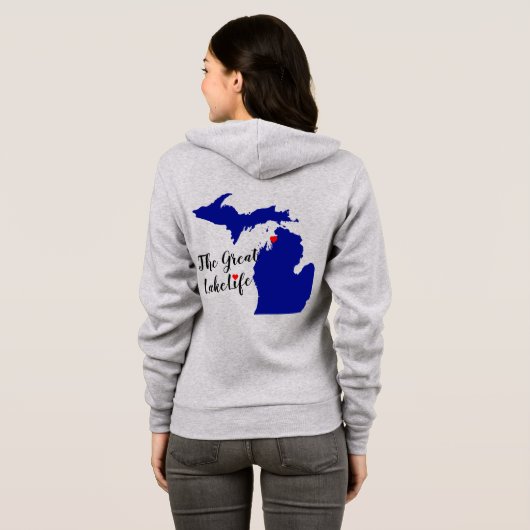 レイクライフ素晴らしミシガンのジップアップフード付きスウェットシャツ パーカ (裏面フル)