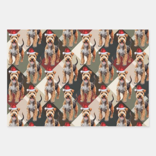 レイクランドテリアクリスマスドッグレッドとグリーンプレイド ラッピングペーパーシート (正面2)