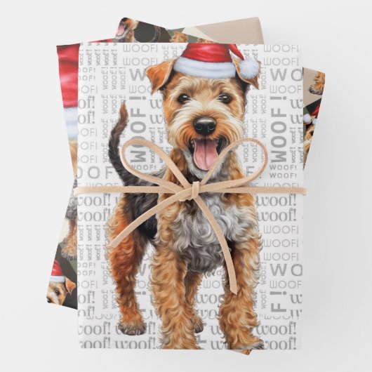 レイクランドテリアクリスマスドッグレッドとグリーンプレイド ラッピングペーパーシート (インサイチュ)