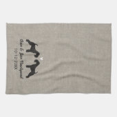 レイクランドテリアシルエットとハートと文字 キッチンタオル (横)