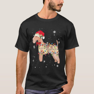 レイクランドテリアドッグクリスマスライトクリスマスママパパ Tシャツ