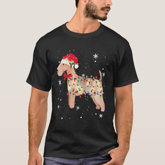 レイクランドテリアドッグクリスマスライトクリスマスママパパ Tシャツ (正面)