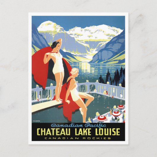 レイクルイズ湖カナダのヴィンテージ旅行はがき ポストカード (正面)