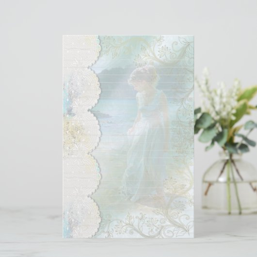 レイクレースフェイクの女性が並んだ 便箋 (スタンド正面)