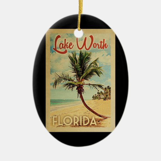レイクワースパームツリーヴィンテージトラベル セラミックオーナメント (正面)
