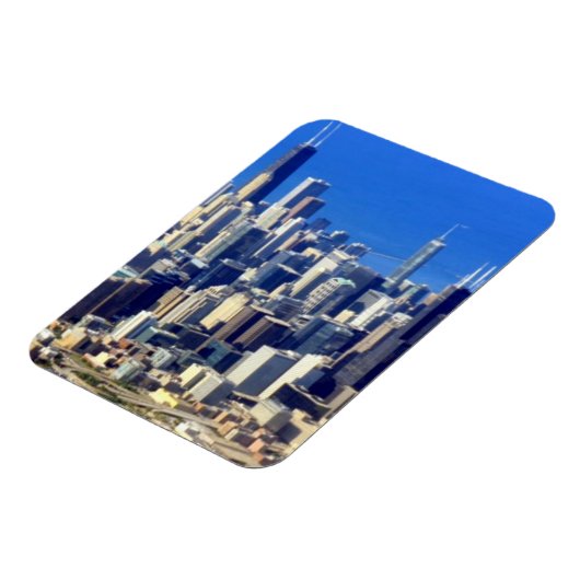 レイク付きシカゴダウンタウンの航空写真 マグネット (左側)