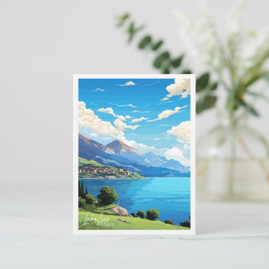 レイク伊勢尾イタリアのヴィンテージ旅行イラストレーション ポストカード (スタンド正面)