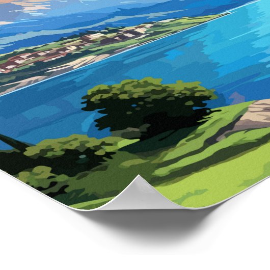 レイク伊勢尾イタリア旅行アートヴィンテージイラストレーション ポスター (角)