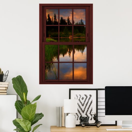 レイク反射シーンを使用したフェイクウィンドウの錯覚 ポスター (ホームオフィス)