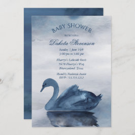 レイク反射 | Dusty Blue Swan Baby Shower 招待状