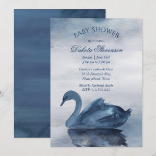 レイク反射 Dusty Blue Swan Baby Shower 招待状