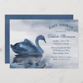 レイク反射 | Dusty Blue Swan Baby Shower 招待状