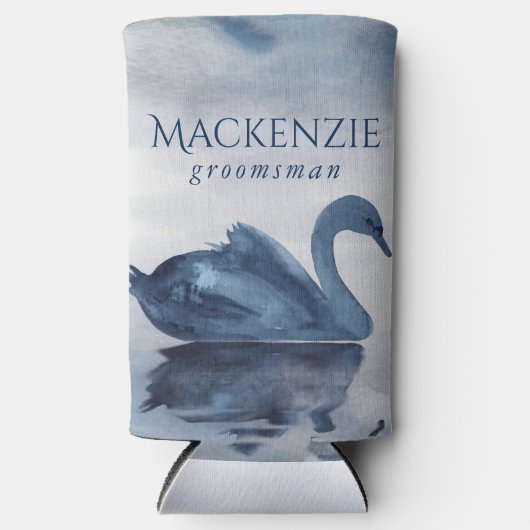 レイク反射 | Dusty Blue Swan Groomsman スリム缶クーラー (正面)