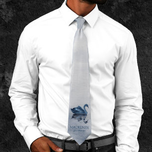 レイク反射 Dusty Blue Swan Groomsman ネクタイ