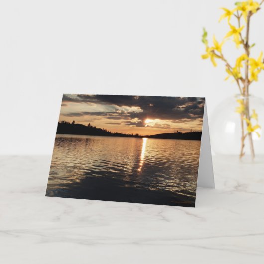 レイク空白のグリーティングカードで夕日の中 カード (黄色い花)