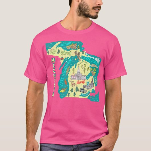 レイク素晴らしス州マップティーミシガンバケーションズカンピ Tシャツ (正面)