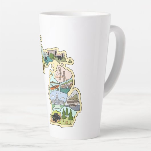 レイク素晴らし州ミシガンヴィンテージの図解入りの、写真付きの地図 カフェラテマグ (右アングル)