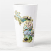 レイク素晴らし州ミシガンヴィンテージの図解入りの、写真付きの地図 カフェラテマグ (正面)