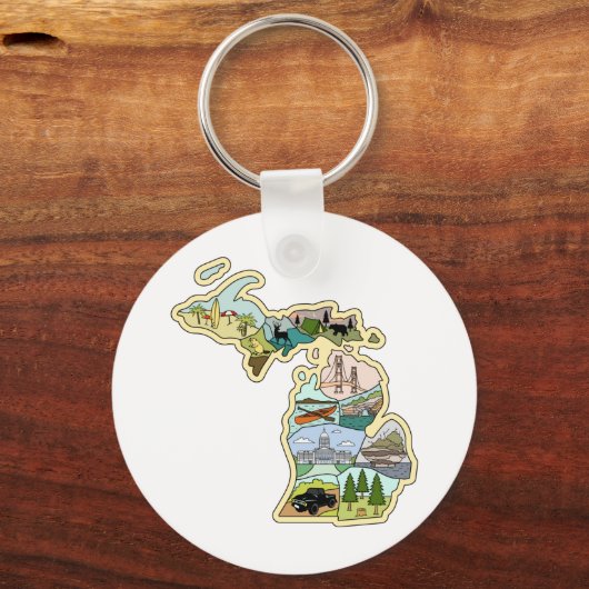 レイク素晴らし州ミシガンヴィンテージの図解入りの、写真付きの地図 キーホルダー (正面)