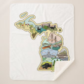 レイク素晴らし州ミシガンヴィンテージの図解入りの、写真付きの地図 シェルパブランケット (正面)