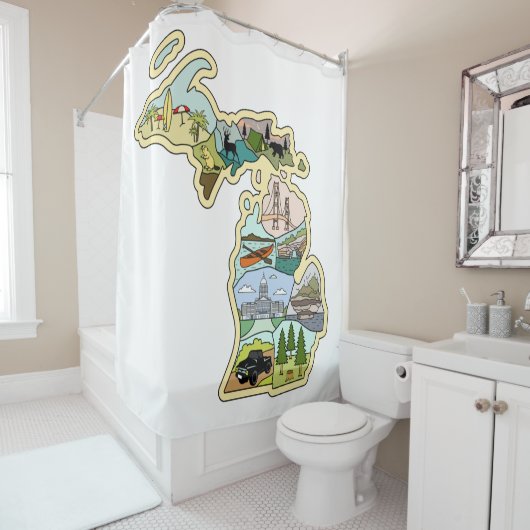 レイク素晴らし州ミシガンヴィンテージの図解入りの、写真付きの地図 シャワーカーテン (インサイチュ)