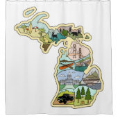 レイク素晴らし州ミシガンヴィンテージの図解入りの、写真付きの地図 シャワーカーテン (正面)