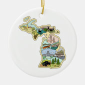 レイク素晴らし州ミシガンヴィンテージの図解入りの、写真付きの地図 セラミックオーナメント (正面)