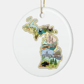 レイク素晴らし州ミシガンヴィンテージの図解入りの、写真付きの地図 セラミックオーナメント (左)